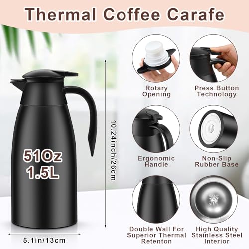 2 Pcs Thermal Coffee Carafe Insulated Stainless Steel Coffee Carafe for Hot Liquid Vacuum Thermal Pot Creamer Pitcher Dispenser with Brushes Keeping Hot Water Milk (4 Count)