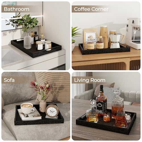 Wooden Serving Tray with Metal Handles