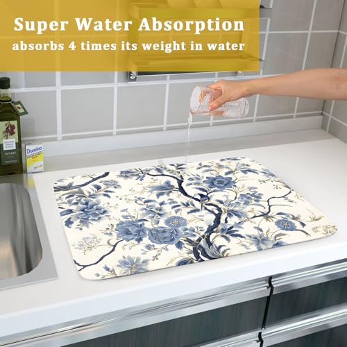 Chinoiserie Trees Dish Drying Mat for Kitchen Counter