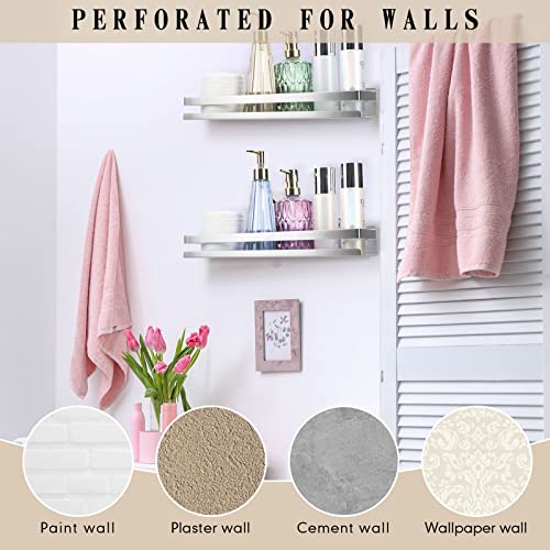 2 Pieces Stainless Steel Shelf Bathroom Shower Floating Shelves Wall Mounted Shower Caddy Basket Shelf Storage Organizer Shelves for Bathroom