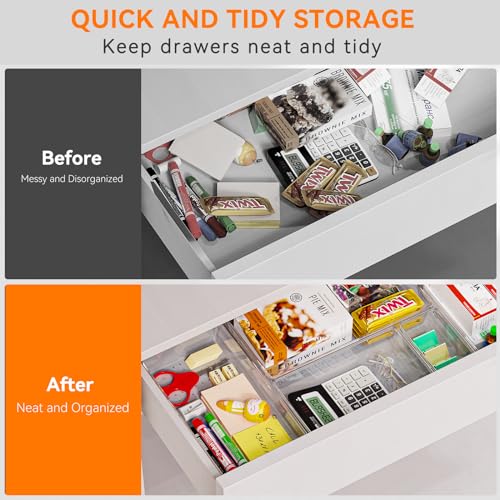 16 Pack Large Clear Plastic Drawer Organizer Bins (16 Count)