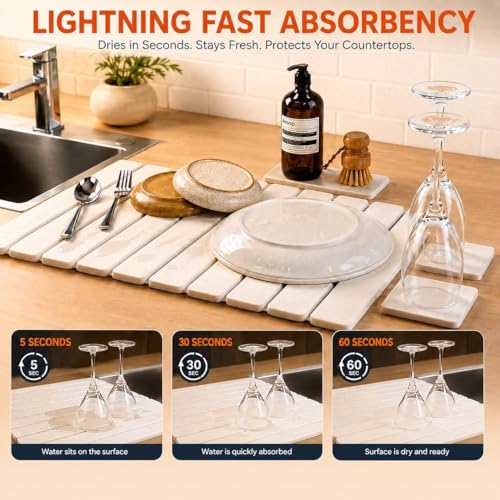 6 Pack Large Stone Dish Drying Mat for Kitchen Counter 23”x15” (6 Count)