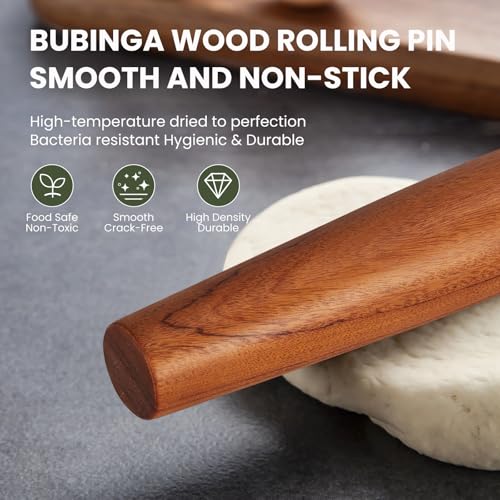 Natural Solid Bubinga Wood French Rolling Pin for Baking