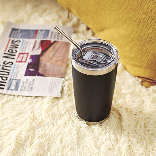20oz 8Pack Black Tumbler Double Wall Vacuum Insulated Coffee Travel Mug Stainless Steel Tumbler with Lid and Straw Coffee Cup for Cold Drinks & Hot Beverage (10 Count)