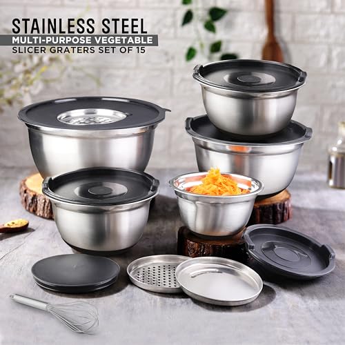 Premium Brushed Stainless Steel Mixing Bowls Sets (5 Count)
