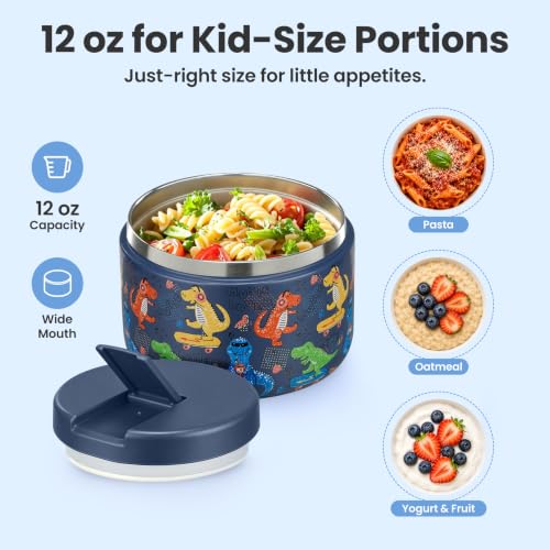 12oz Insulated Vacuum Food Jar with Buckle Lid Wide Mouth Soup Thermo for Hot Food Kids Leakproof Stainless Steel Lunch Container