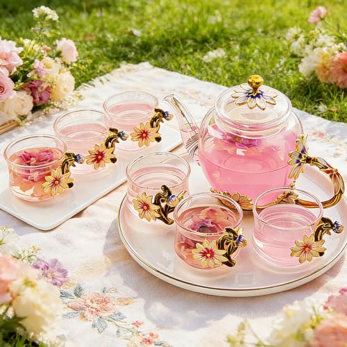 xixi home Floral Glass Tea Set for Women