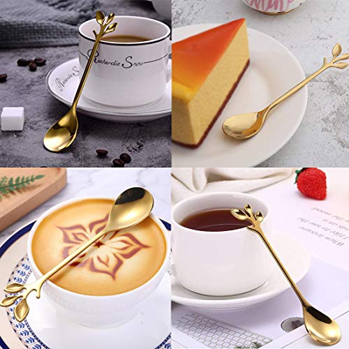 8 Pack Elegant Gold Leaf 4.7" Espresso Spoons (8 Count)