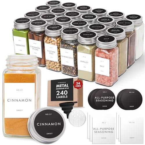 Thick Glass Spice Jars With Airtight Lids And Labels 4oz 24 Pack (24 Count)