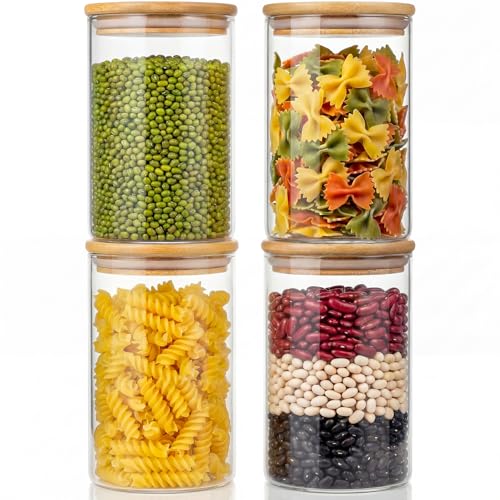 32 oz Round Glass Food Storage Containers with Airtight Bamboo Lids (4 Count)