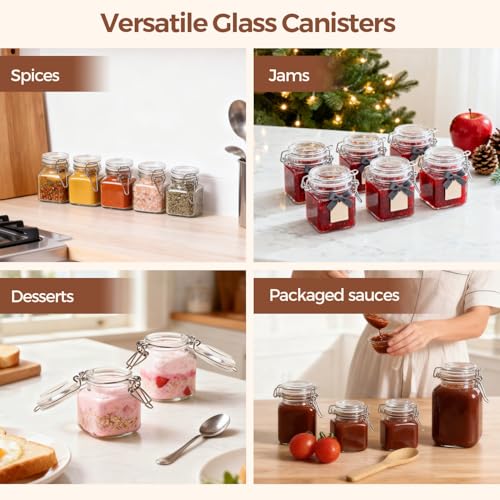 Square Glass Spice Jars 4 oz 12 Pack with Labels and Funnel Set (12 Count)