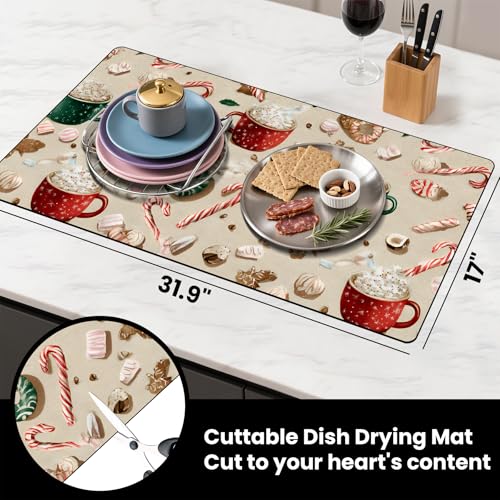 Coffee Bar Mat Absorbent Dish Drying Mat Cuttable Hide Stain Draining Table Pad for Kitchen Counter Coffee Bar Accessories