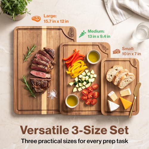 Acacia Wood Cutting Boards for Kitchen Set of 3 (3 Count)