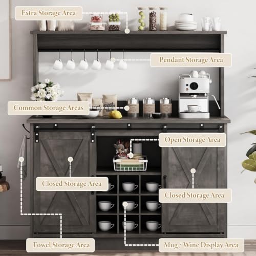 47" Farmhouse Coffee Bar Cabinet with Storage Hutch