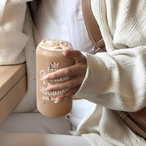 Wife 16 Oz Can Glass Tumbler with Bamboo Lid and Straw