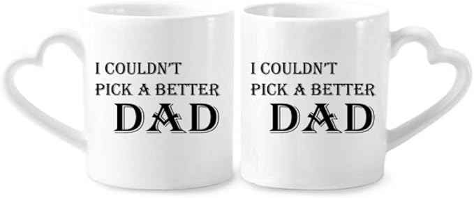Pick A Better Dad Father's Festival Quote Couple Porcelain Mug Set Ceramic Lover Cup Heart Handle