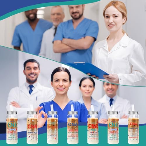 24 Pcs CNA Week Appreciation Gifts 14.2oz Certified Nursing Assistant Thank You Tumbler Cups with Lids and Straws Bulk Happy CNA Week Party Favors Medical Assistant Nursing Student Gifts (24 Count)