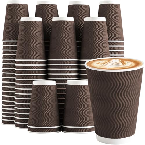 100 Pack 12 oz Disposable Paper Coffee Cups Insulated Brown (100 Count)