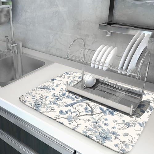 Chinoiserie Trees Dish Drying Mat for Kitchen Counter