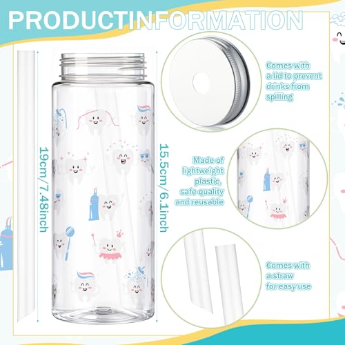 12 Pcs 14.2oz Teeth Tumbler with Lid and Straw Tooth Gift Plastic Reusable Tumbler Teeth Party Favors for Dental Assistants Gift Drinking Cup for Women Men Doctors Nurses Coworkers Employees (12 Count)