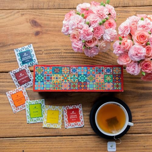 Assorted Tea Variety Pack in Tile Motif Design Wooden Box (60 Count)