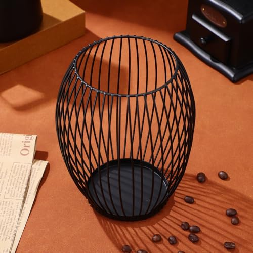 Coffee Pod Holder Wire Basket for Storage Black Metal Fruit Basket for Kitchen Counter Home Office and Hotel 6.10 X 5.31 X 5.31 in Storage Organizer