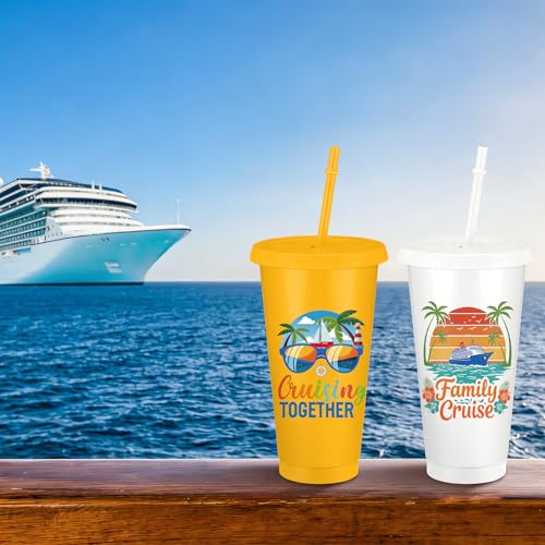 24 Pcs Cruise Tumbler with Straw and Lid Bulk 24oz Funny Nautical Gifts Reusable Iced Coffee Plastic Beverage Cups for Sailor Party Bachelorette Carnival Party Supplies (24 Count)