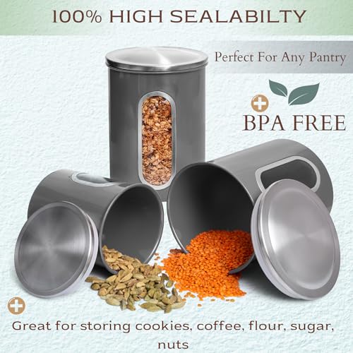3 Pcs Gray Canisters Set for Kitchen Storage Airtight Jars (3 Count)