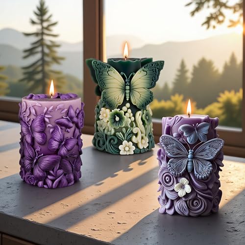 Butterfly Flower Cylinder Molds Silicone Wave Spiral Candle Mold