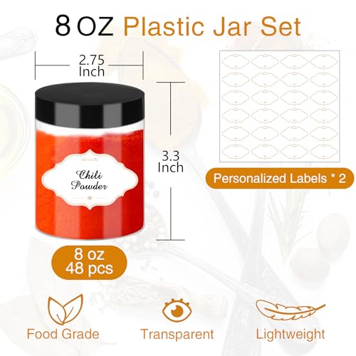 8 OZ Plastic Jars with Lids (48 Count)