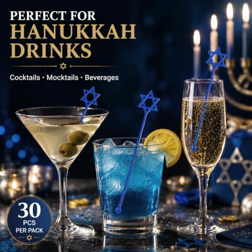 30 Pcs Hanukkah Drink Stirrers Hexagram Star Stir Sticks (30 Count)