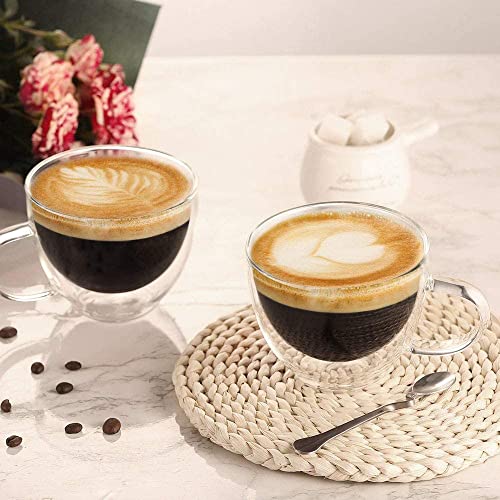 Double Walled Glass Coffee Mug 12 oz Latte Cappuccino Cups Set of 2 (2 Count)