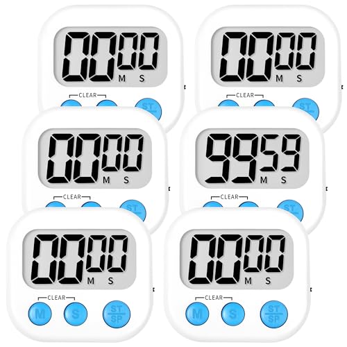 Digital Kitchen Timers for Cooking Kids White 6 Pack (6 Count)