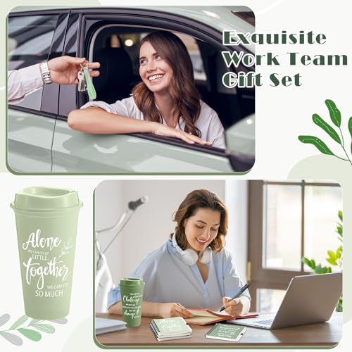 12 Set 48 Pcs Team Appreciation Gift Set Inspirational Employee Appreciation Gift Bulk 16 oz Coffee Cups with Team Notebook Pen Keychains for Staff Teacher (12 Count)