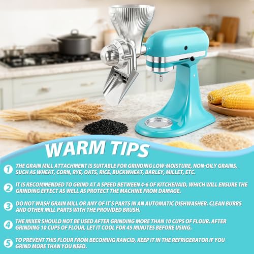 All Metal Grain Mill Attachment for KitchenAid Stand Mixers with 12 Grind Level Wheat Grinder Flour Mill for Sourdough Baking