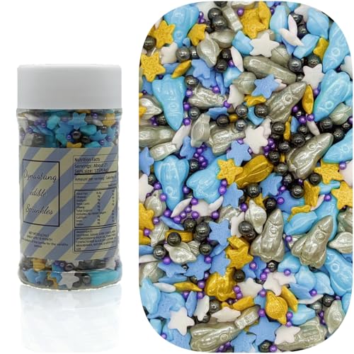 Space Theme Sprinkles Planet & Stars & Spaceship Mixed Style Edible Cake Decorations Cupcake Toppers Cookie Perfect for Cakes (3 Ounce)