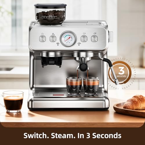 15 Bar Espresso Machine with Grinder & Milk Frother