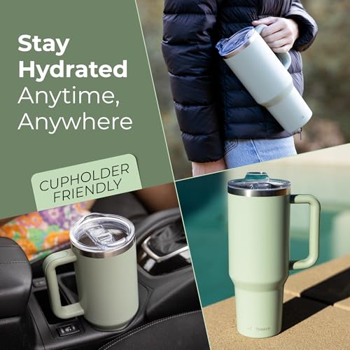 40 oz Tumbler With Handle and Straw Made of Stainless Steel
