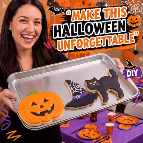 3 Pcs 7.5 Inch Large Halloween Cookie Cutters Set Extra Large Pumpkin Witch's Hat Cat Shapes Stainless Steel Metal Giant Cookie Cutters Molds for Halloween Day Baking Party Kitchen Accessory (3 Count)