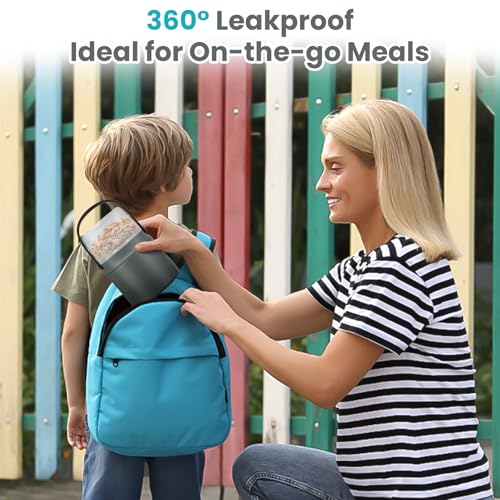 2-in-1 Insulated Food Jar with a Snack Container - 15oz Kids Soup Thermos for Hot Food with Handle and Spoon, Leak Proof Bento Lunch Box Kids, Perfect for School & Travel