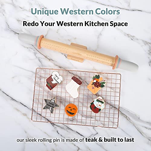 Adjustable Wood Rolling Pin with 5 Thickness Rings