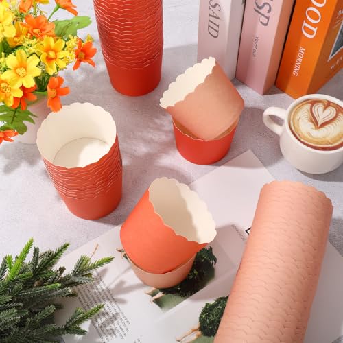 120 Pcs Fall Orange Paper Baking Cups Scalloped Edge Cupcake Wrappers Gradient Orange Cupcake Muffin Cases for AutumnThanksgiving Party (120 Count)