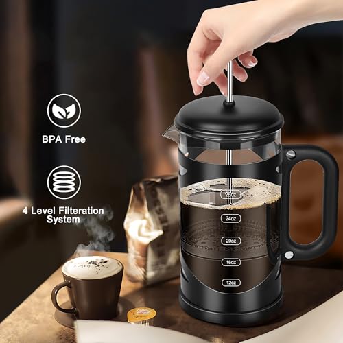 34 Ounce French Press Coffee Maker Black Stainless Steel Coffee Press