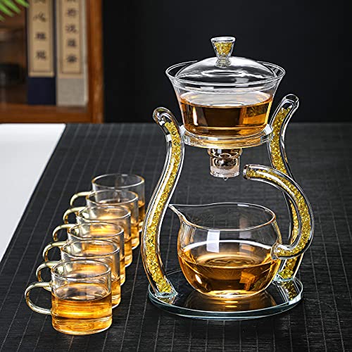 Glass Teapot Set Semi Automatic Drip Rotating with Infuser Lazy Kungfu Tea pot Set