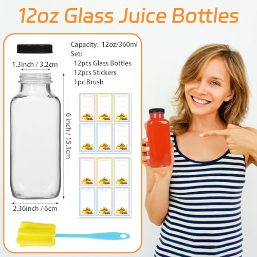 12 Pack 12oz Glass Drink Bottles with Lids