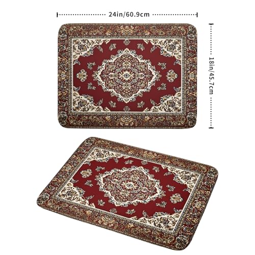 Vintage Boho Dish Drying Mat Antique Tribal Rustic Red Floral Dish Drainer Mats 18"x24" Ethnic Carpet Microfiber Reversible Dish Drying Rack Pad Protector for Kitchen Countertop Decor