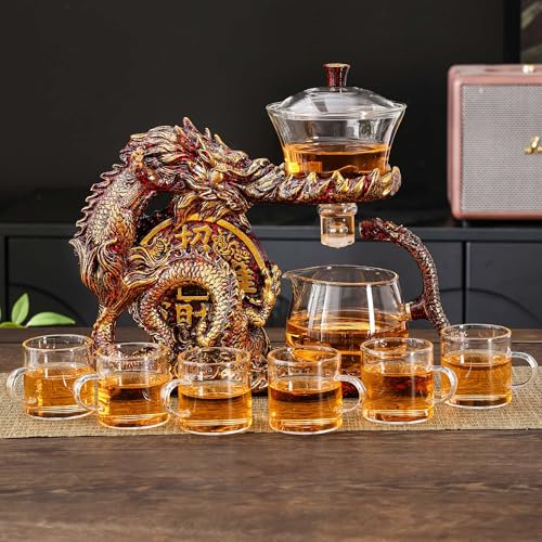 Glass Teapot Set with Infuser Semi Automatic Dragon Tea Set with 6 Small Cups