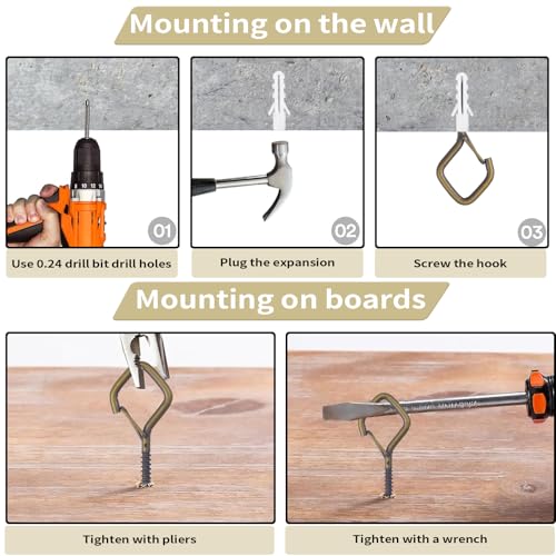 100 PCS Bronze Eye Screw Hooks for Hanging Heavy Duty with Safety Buckle.Metal Ceiling Hooks for Hanging Plants Cup Wind Chime Bird Feeders Patio Lights At Indoor&Outdoor (100 Count)