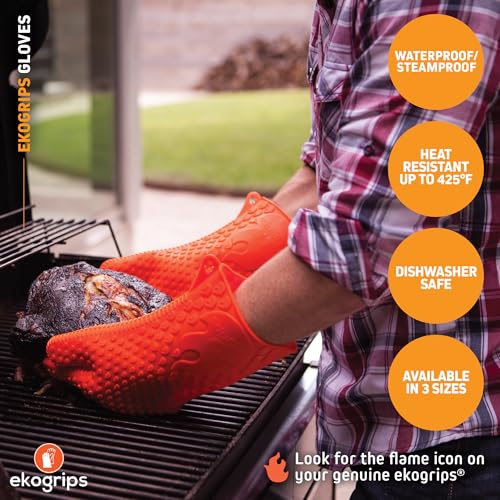 Ekogrips Premium Heat Resistant BBQ Grilling Gloves for Indoor and Outdoor Cooking (2 Count)