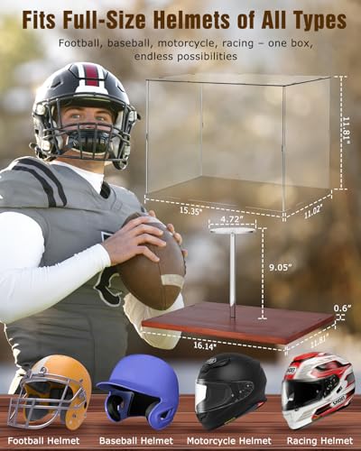 Full Size Helmet Display Case High Clear Acrylic Wooden Base